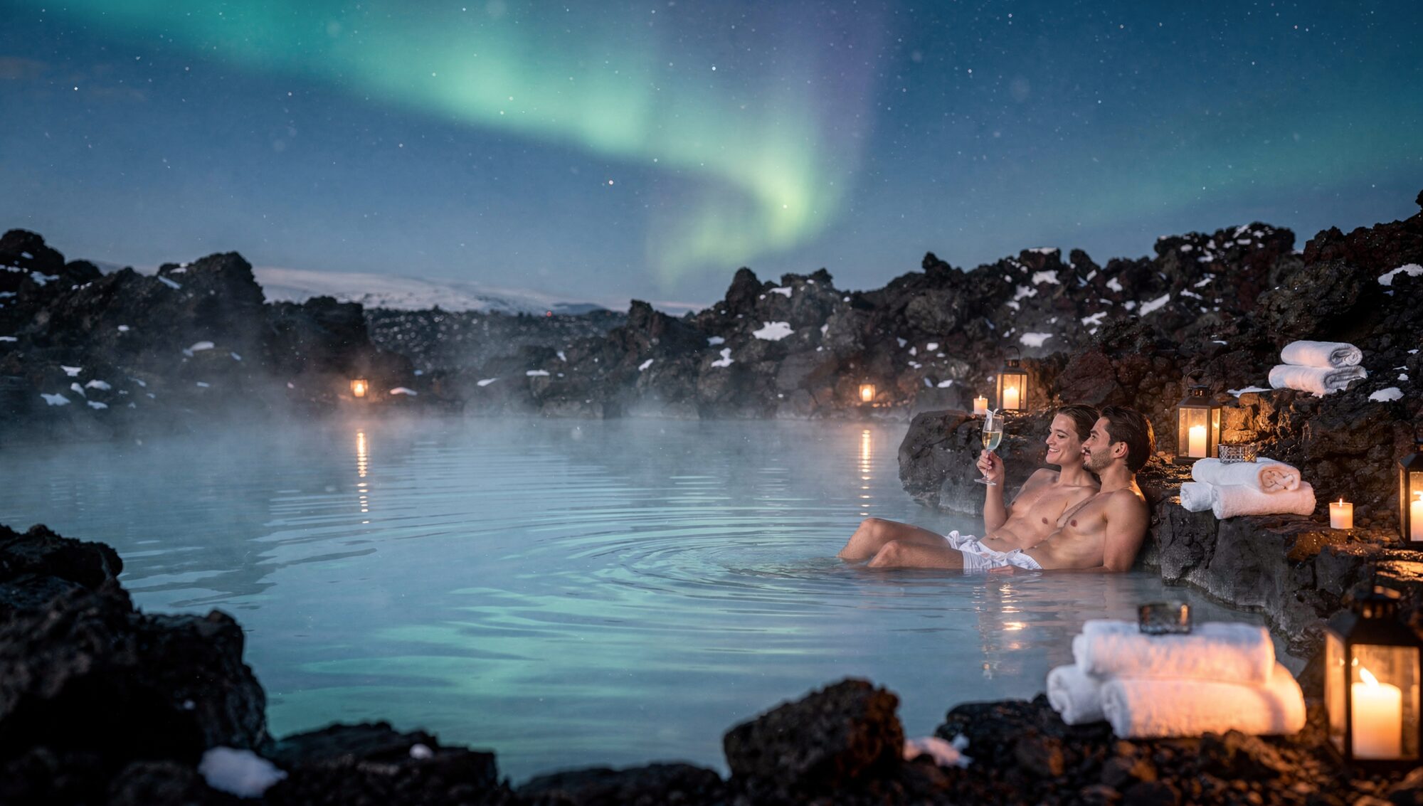 Geothermal lagoon at dusk